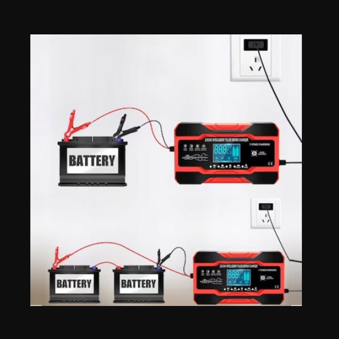 Redresor baterii auto DP1210, 12V 10A - 24V 5A, 180W, incarcare in 7 etape, 4 functii, negru cu rosu