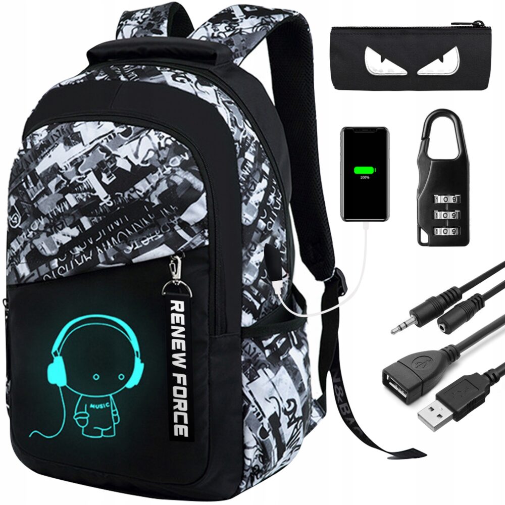 Rucsac Music Boy Design Multifunctional LED, Fosforescent, 35L