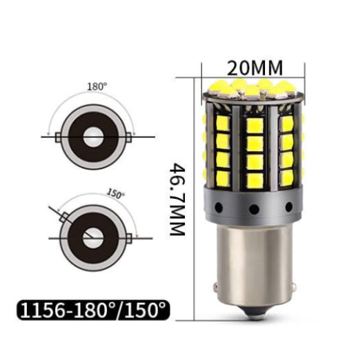 2 LED -es számú, 1156 -os autós izzó, 44 SMD LED, Canbus, 12 V, 6000K, White Light