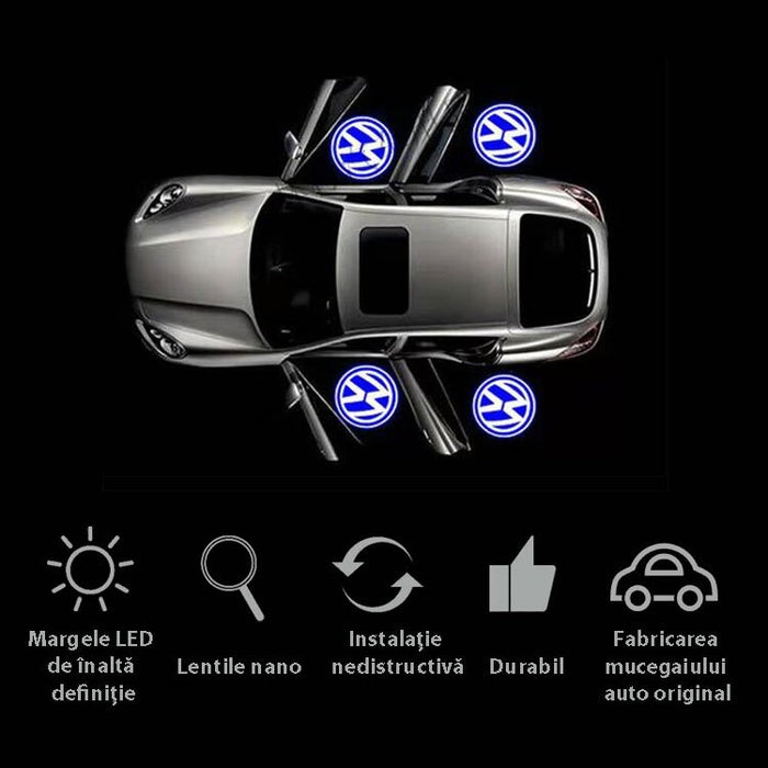 Set 2 lampi LED pentru portiera auto compatibil cu logo VW