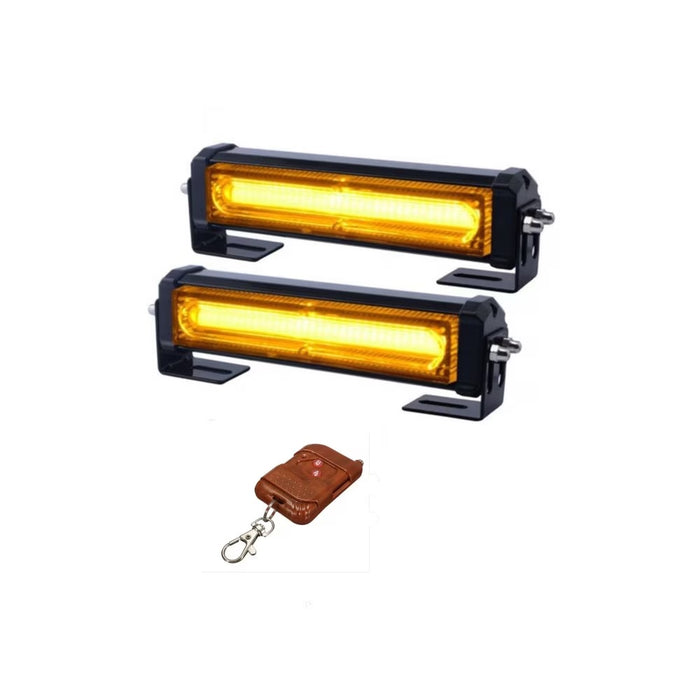 Set 2 lampi avertizare galbene, LED COB, 12-24V, 36W, stroboscoape 9 functii, cu telecomanda