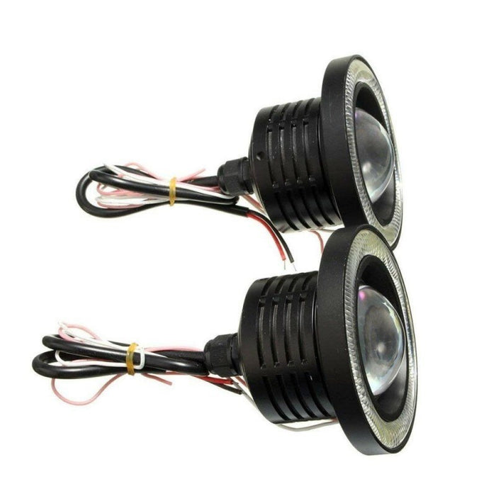 Set 2 proiectoare LED cu lupa si Angel Eyes, diametru 64mm, 6500K, 3200LM