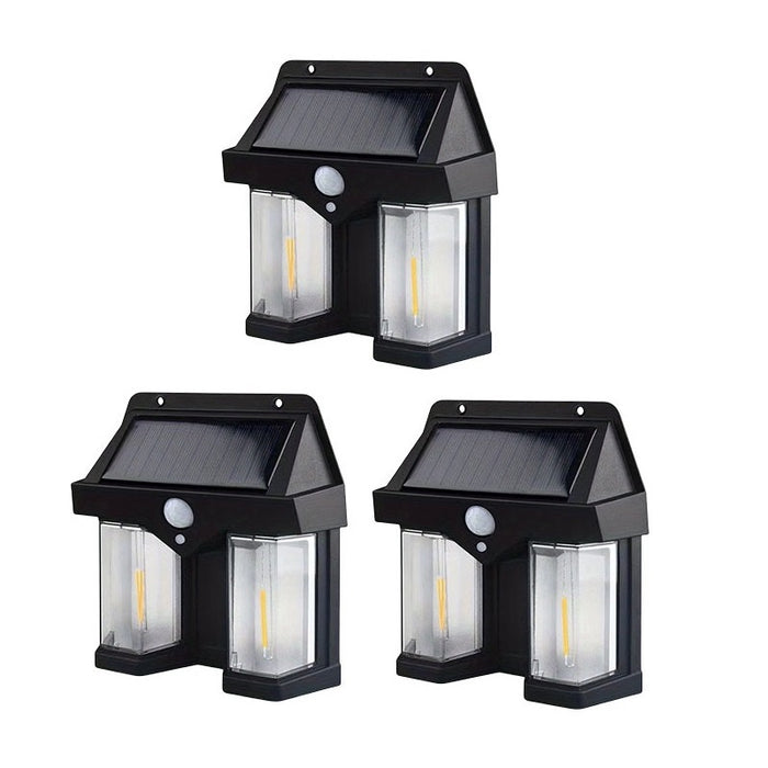 Set 3 x Lampi solare duble pentru perete, 2W, 1200LM, protectie intemperii IP65, pentru casa sau gradina, negru