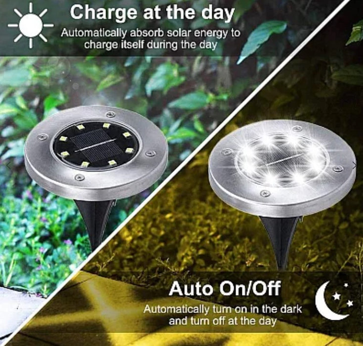 Set 4 Lampi Solare METALICE Argintii Disk Lights pentru gradina, alee, scari, terasa, balcon