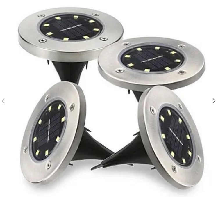 Set 4 Lampi Solare METALICE Disk Lights Argintii pentru Gradina