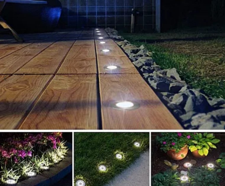 Комплект от 4 метални слънчеви лампи Дискови светлини за подове или земя, градина, тераса, балкон, стълби