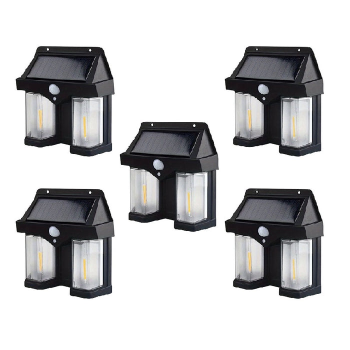 Set 5 x Lampi solare duble pentru perete, 2W, 1200LM, protectie intemperii IP65, pentru casa sau gradina, negru