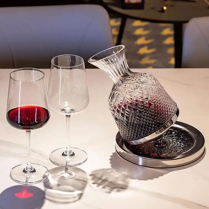 360 -Degree Rotary Drink Decanter σετ, με υποστήριξη και 2 γυαλιά, 1,6L, γυαλί, διαφανές