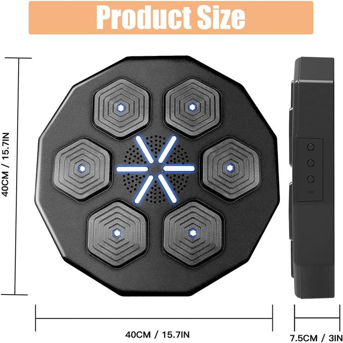 Interaktív bokszkészülékek halmaza kesztyűvel, érzékelőkkel, zenével, LED -vel és Bluetooth -lámpákkal, fekete