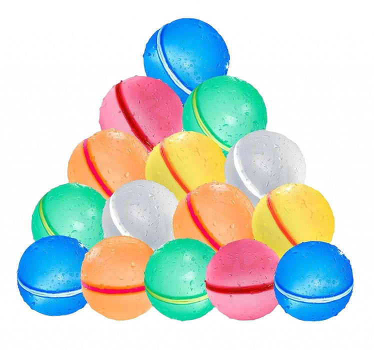 Set cu 16 baloane de apa reutilizabile, din silicon, pentru bataie cu apa langa piscina, multicolore