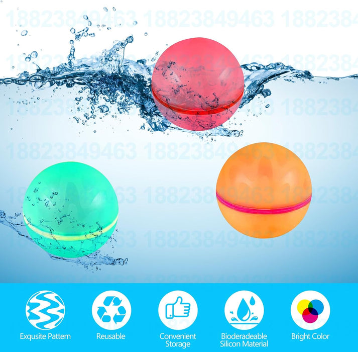 Set cu 16 baloane de apa reutilizabile, din silicon, pentru bataie cu apa langa piscina, multicolore