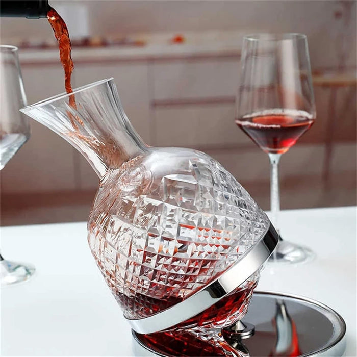 360 -Degree Rotary Drink Decanter σετ, με υποστήριξη και 2 γυαλιά, 1,6L, γυαλί, διαφανές