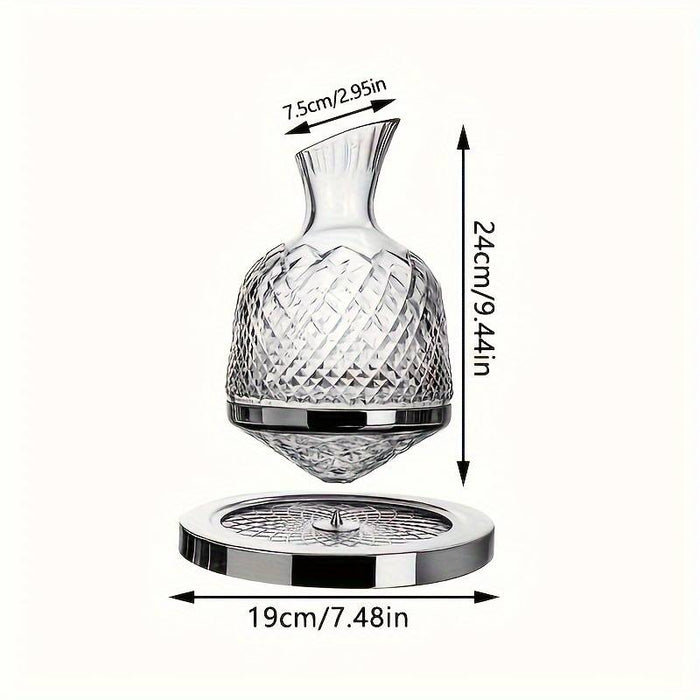 Set decantor de bauturi rotativ 360 grade, cu suport si 2 pahare, 1.6l, sticla, transparent