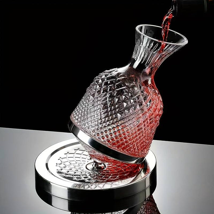 360 -Degree Rotary Drink Decanter σετ, με υποστήριξη και 2 γυαλιά, 1,6L, γυαλί, διαφανές