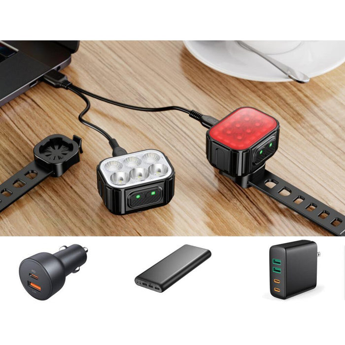 Set lumini bicicleta, far si stop LED, Reincarcabil USB, Premium