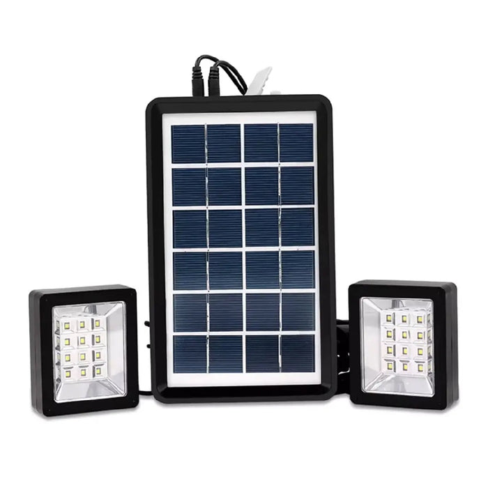 Sistem de iluminare solara LED, cu 2 proiectoare si panou solar, 3W, 1200LM, 3600mAh, IP67