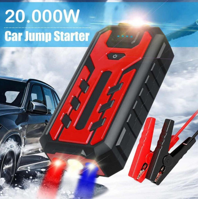 Starter auto multifunctional D1020, acumulator extern, lanterna, 20.000mAh, curent de pornire 400A, rosu cu negru