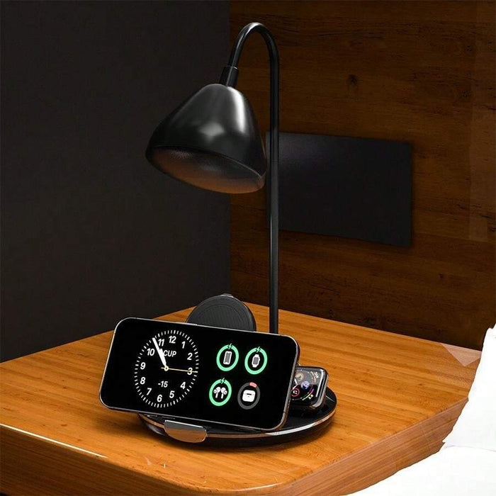 Statie de incarcare rapida, 20W, pliabila, cu lampa LED, incarcare wireless pentru smartphone, casti si ceas, negru