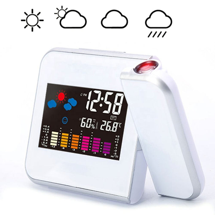 Statie meteo digitala cu ceas, calendar, proiector laser, display LCD 3.7", Alb