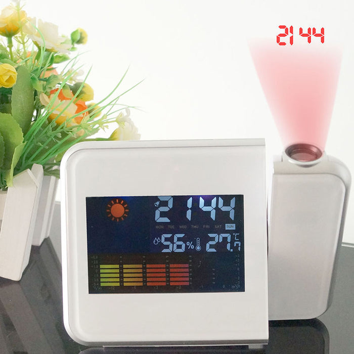 Statie meteo digitala cu ceas, calendar, proiector laser, display LCD 3.7", Alb