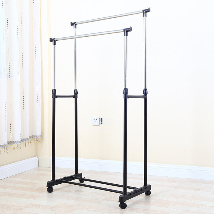 Suport dublu pentru umerase si haine tip stander, cu roti si inaltime reglabila 94-160cm