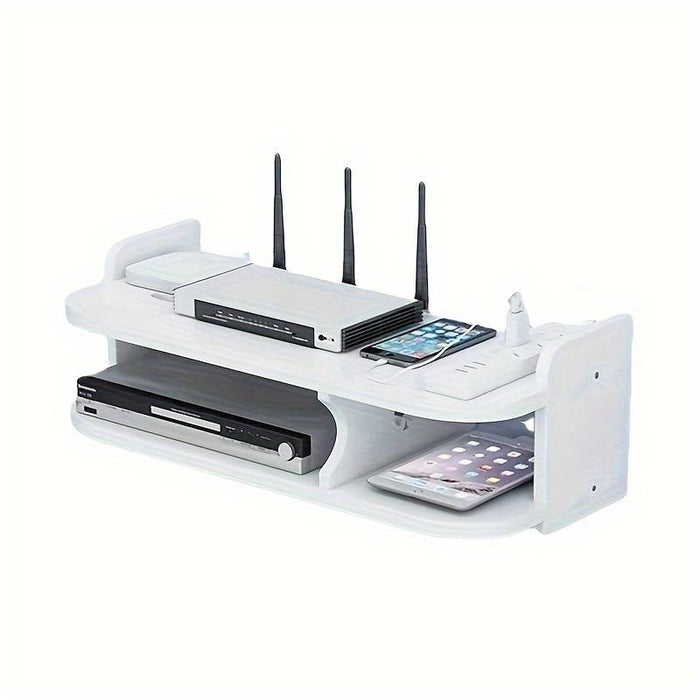 Suport pentru router si alte accesorii, cu 2 compartimente, 20×50 cm, alb