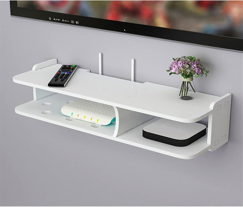 Suport pentru router si alte accesorii, cu 2 compartimente, 20×50 cm, alb