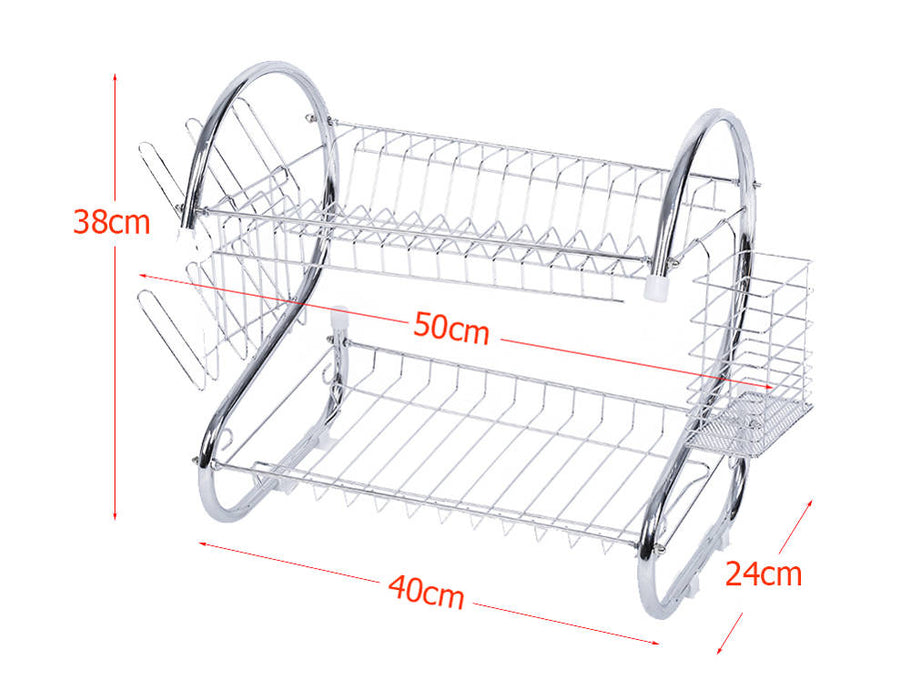Подкрепа за изсушаване на съдовете на две нива, дренажна тава, място за прибори и очила, неръждаема стомана, сребро