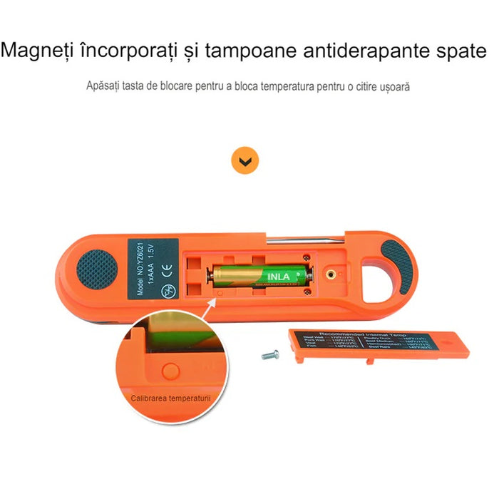 Digitális élelmiszer -hőmérő azonnali leolvasással, -50 ° C és +300 ° C közötti mérések, narancs