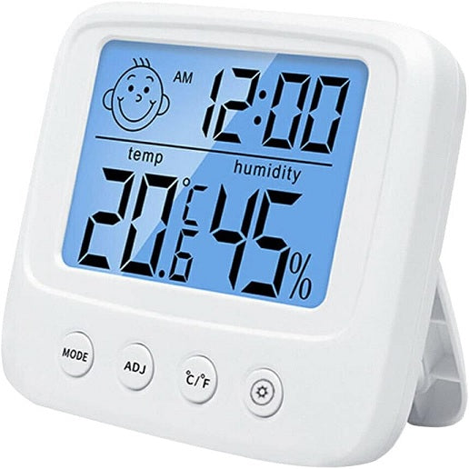 Termometru si higrometru digital, Afisaj LCD luminat, Ceas, Alarma, Alb