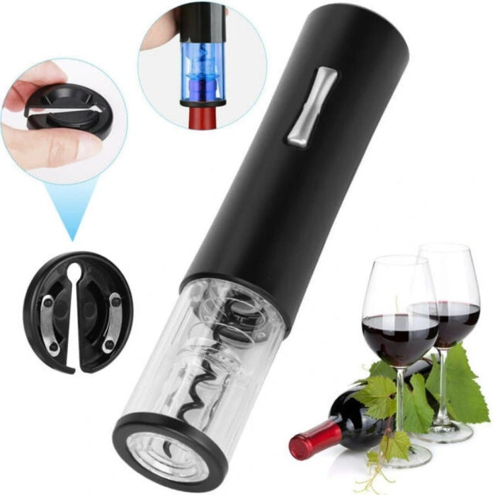 Tirbuson electric pentru sticle de vin cu dispozitiv inlaturare sigiliu, Rosu/Negru