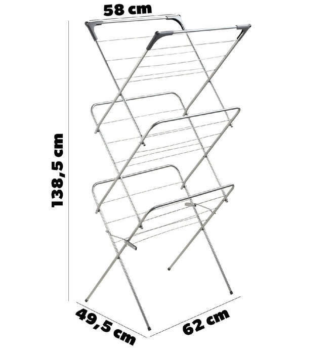 Вертикален, сгъваем, метален, 62x49x138cm, сушилня за сребърно-черна дрехи