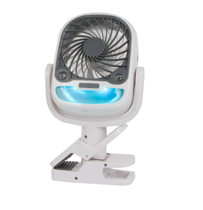 Ventilator 3 in 1 cu clema, racire cu apa, functie de umidificator, purificator si aromaterapie, lumina RGB, USB, rotire 360 de grade, alb