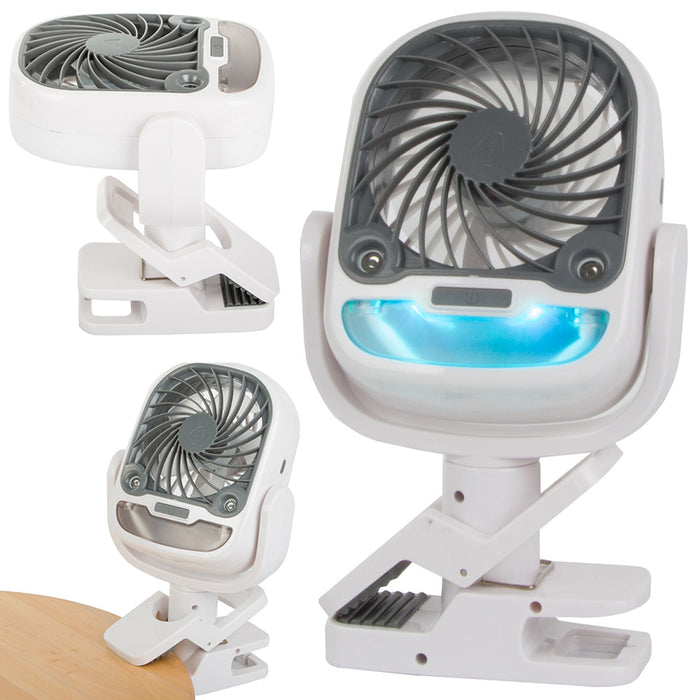 Ventilator 3 in 1 cu clema, racire cu apa, functie de umidificator, purificator si aromaterapie, lumina RGB, USB, rotire 360 de grade, alb