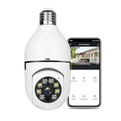 IP-megfigyelő kamera, 360 ° Wi-Fi, izzó típusú E27, 1080p, IP66 vízálló