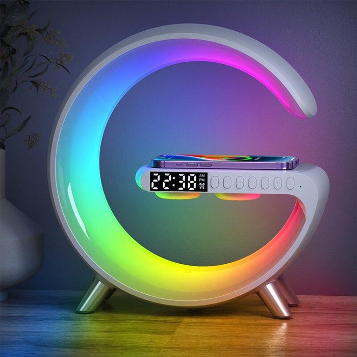 Mobil rakodóállomás RGB világítással és Bluetooth hangszóróval, fehér