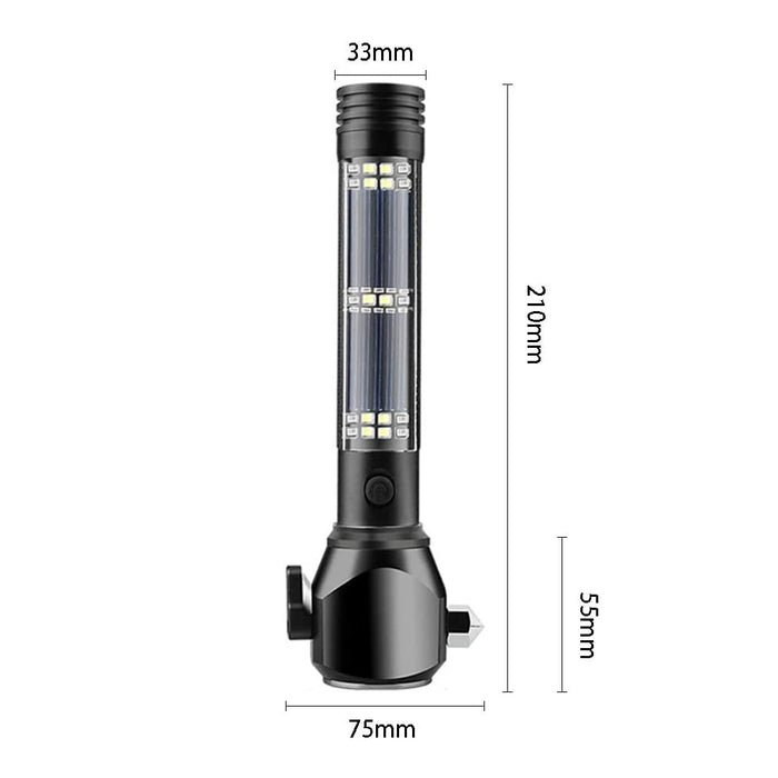 Lanterna multifunctionala reincarcabila, 8 in 1, cu incarcare solara, USB, sparge, taie, incarca telefon