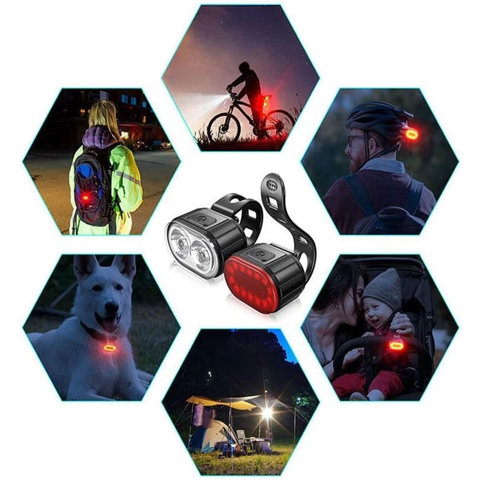 Set Lumini Bicicleta, Far si Stop LED, Reincarcabile USB, Rezistente la apa, Negru
