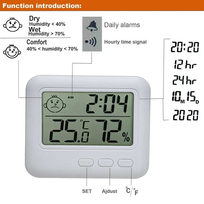 Hőmérő és kamera higrómer, digitális LCD képernyővel, fehér