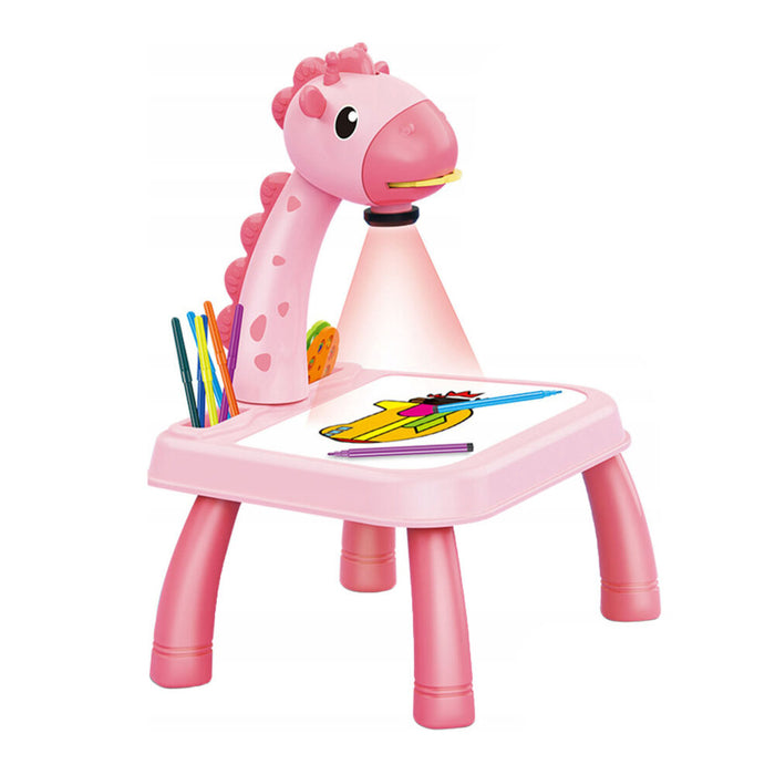 Детска маса, с холографски проектор, 24 модела за рисуване, розово