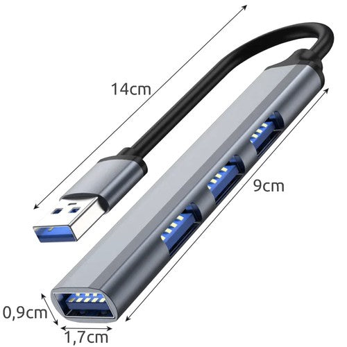 Hub USB 4 port, alumíniumból, szürke