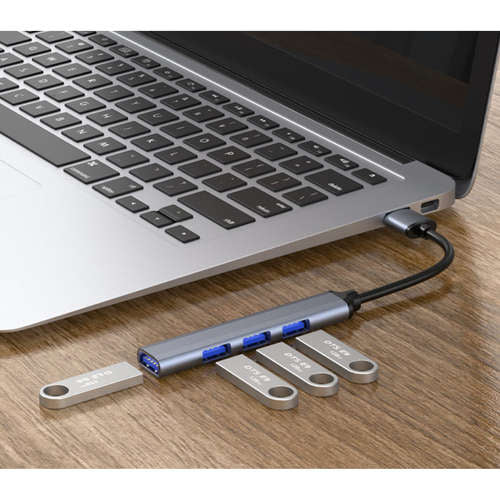 Hub USB με 4 θύρες, κατασκευασμένα από αλουμίνιο, γκρι