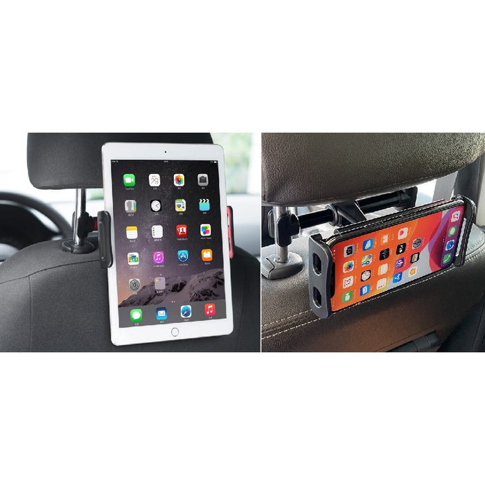 Suport auto pentru telefon sau tableta cu fixare pe tetiera, ajustabil, rotire 360°, Negru