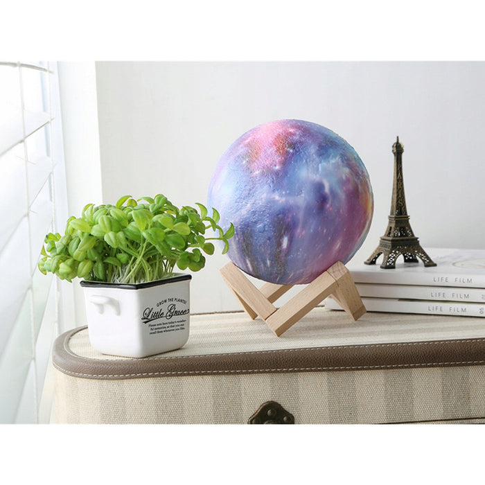 3D Wake Lamp, лунен модел с дървена опора, многоцветен