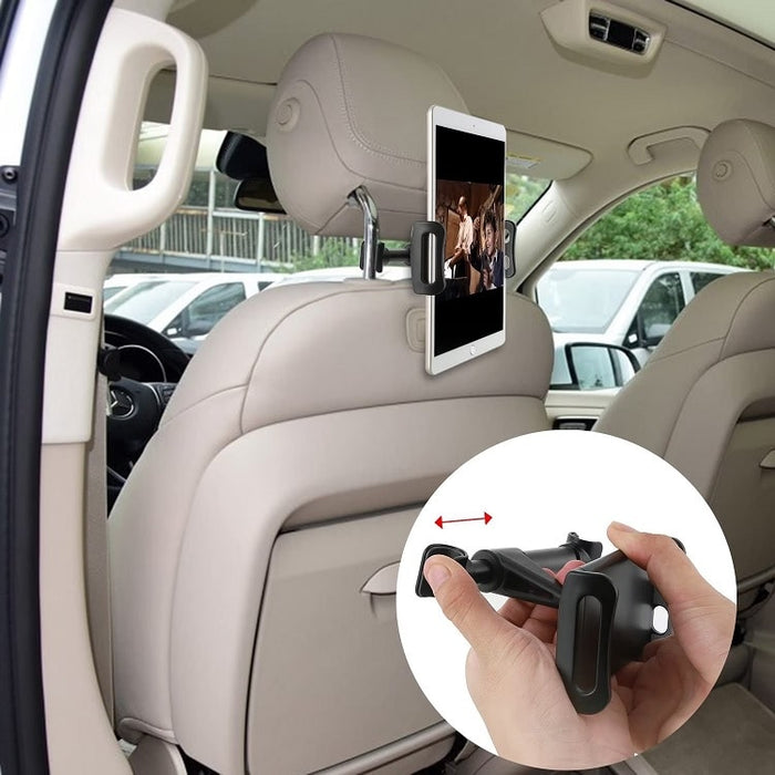 Suport auto pentru telefon sau tableta cu fixare pe tetiera, ajustabil, rotire 360°, Negru