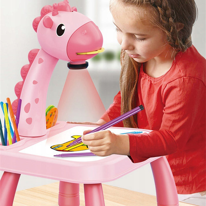 Gyerekasztal, holografikus kivetítővel, 24 rajzra, rózsaszínre