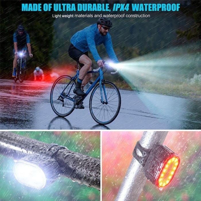 Set Lumini Bicicleta, Far si Stop LED, Reincarcabile USB, Rezistente la apa, Negru