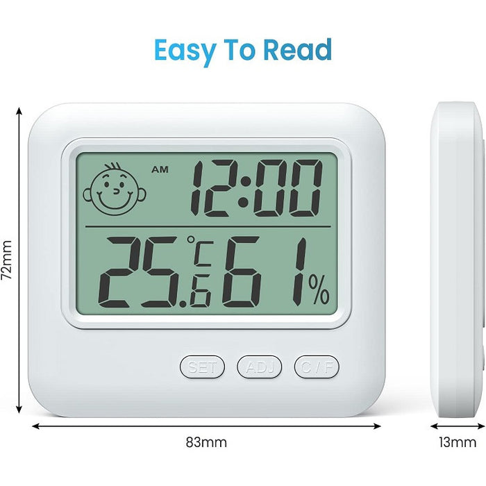 Термометър и хигрометър за камера, с цифров LCD екран, бял