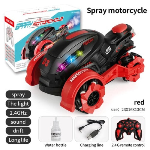 Motocicleta inteligenta de jucarie RC Spray cu aburi, telecomanda, lumini si sunete, rosu cu negru