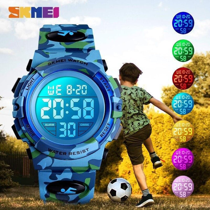 Ψηφιακό ρολόι για παιδιά, αθλήματα, ανθεκτικό στο νερό, φωτισμό κλήσης, πράσινο καμουφλάζ